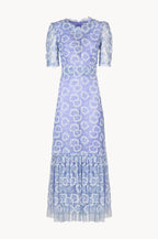 Ruffled Midi Dress With Flower Embroidery