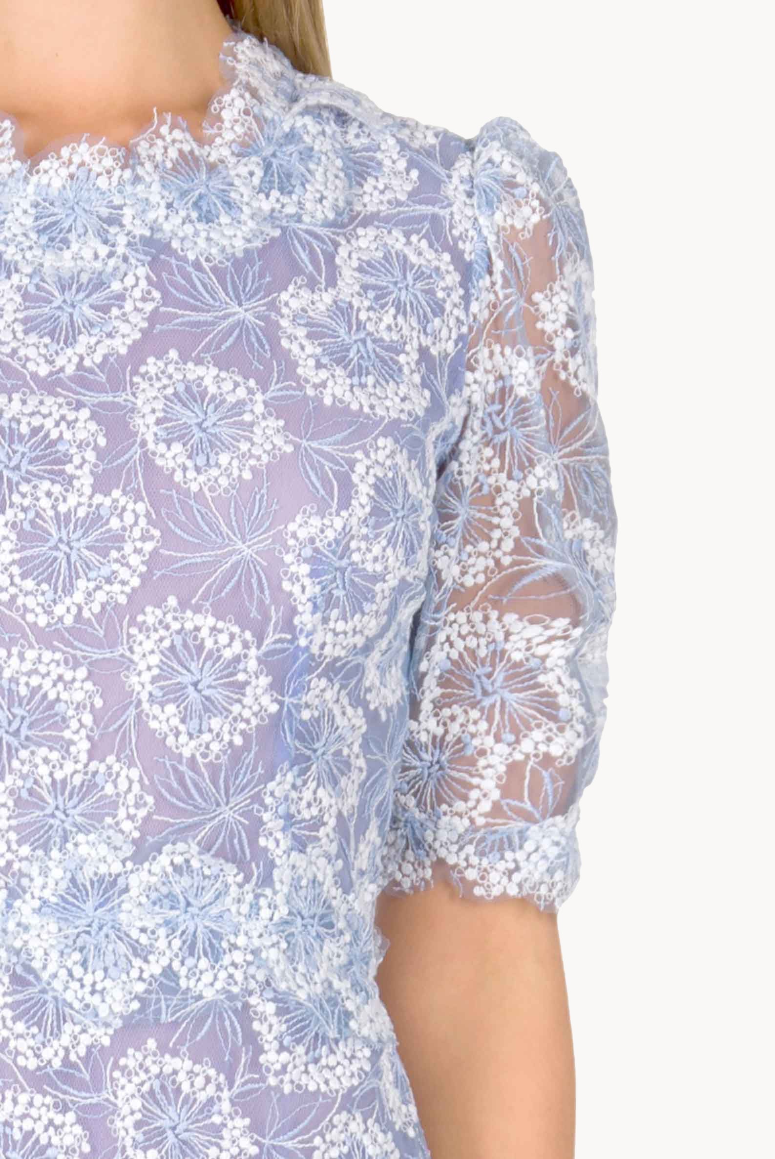 Ruffled Midi Dress With Flower Embroidery