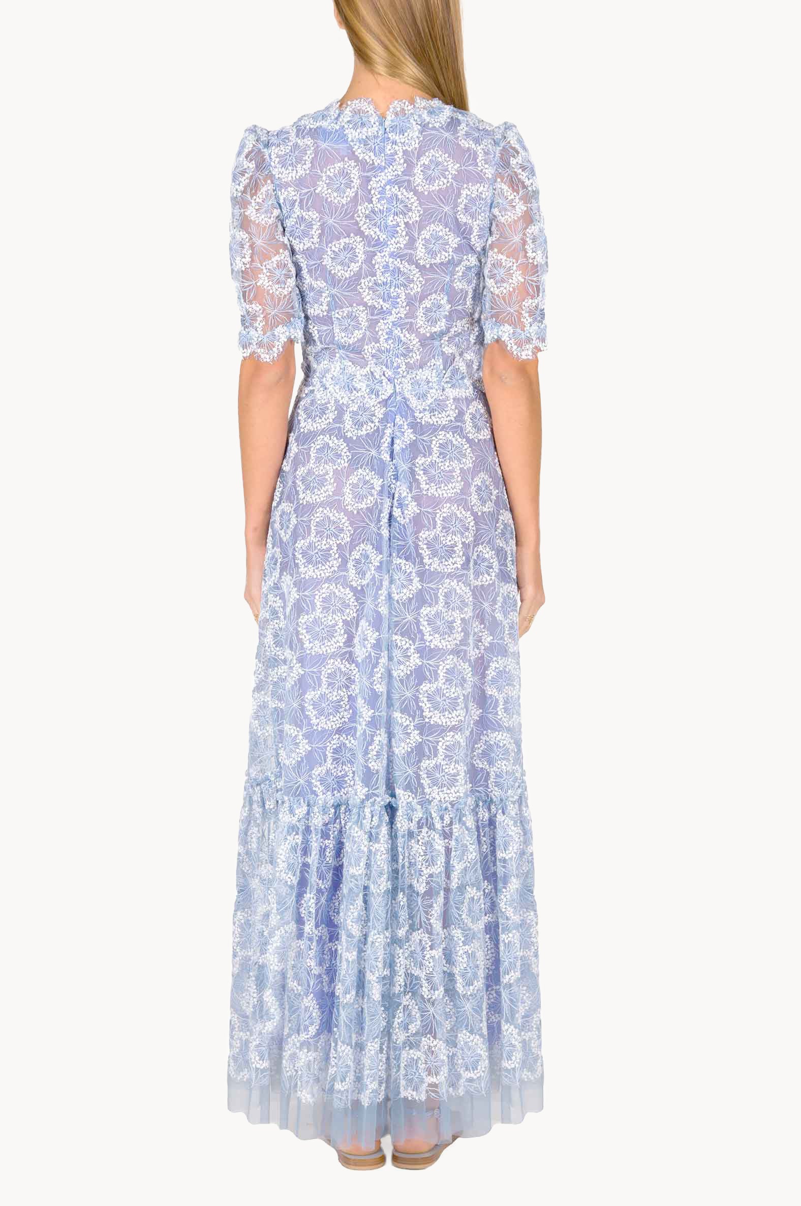 Ruffled Midi Dress With Flower Embroidery