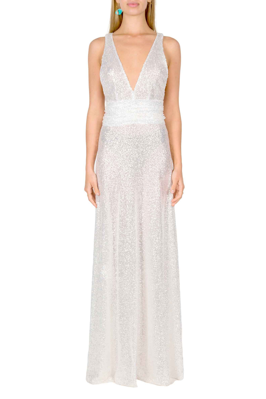 Vestito lungo con paillettes e scollo a V