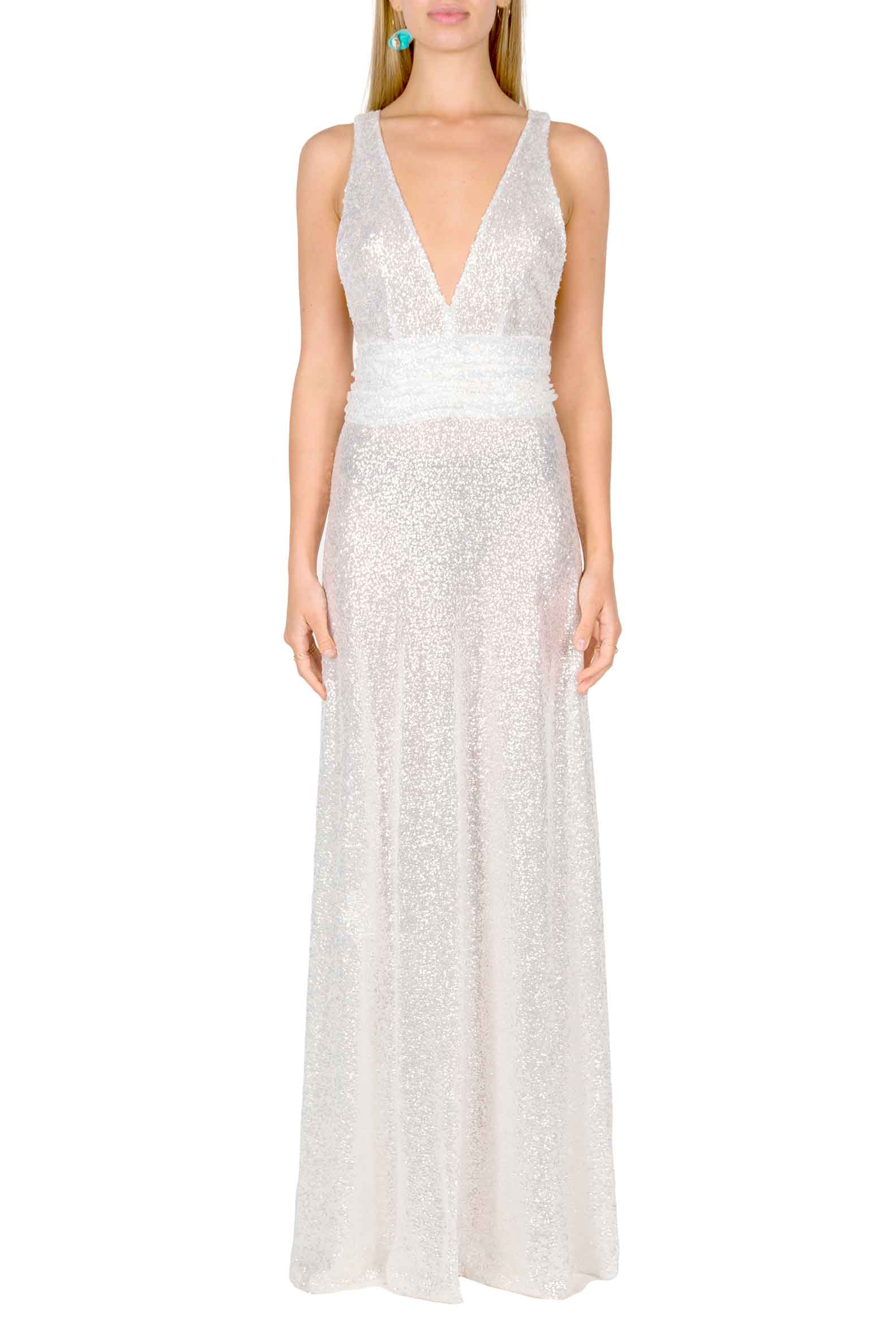 Vestito lungo con paillettes e scollo a V