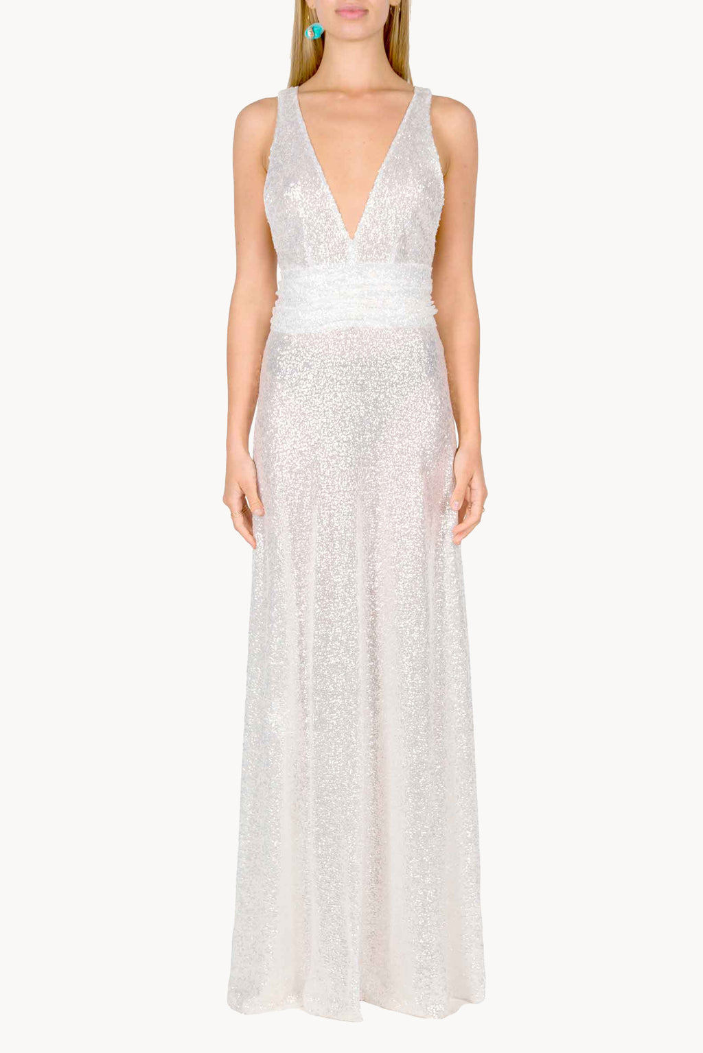 Vestito lungo con paillettes e scollo a V