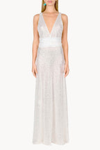 Vestito lungo con paillettes e scollo a V