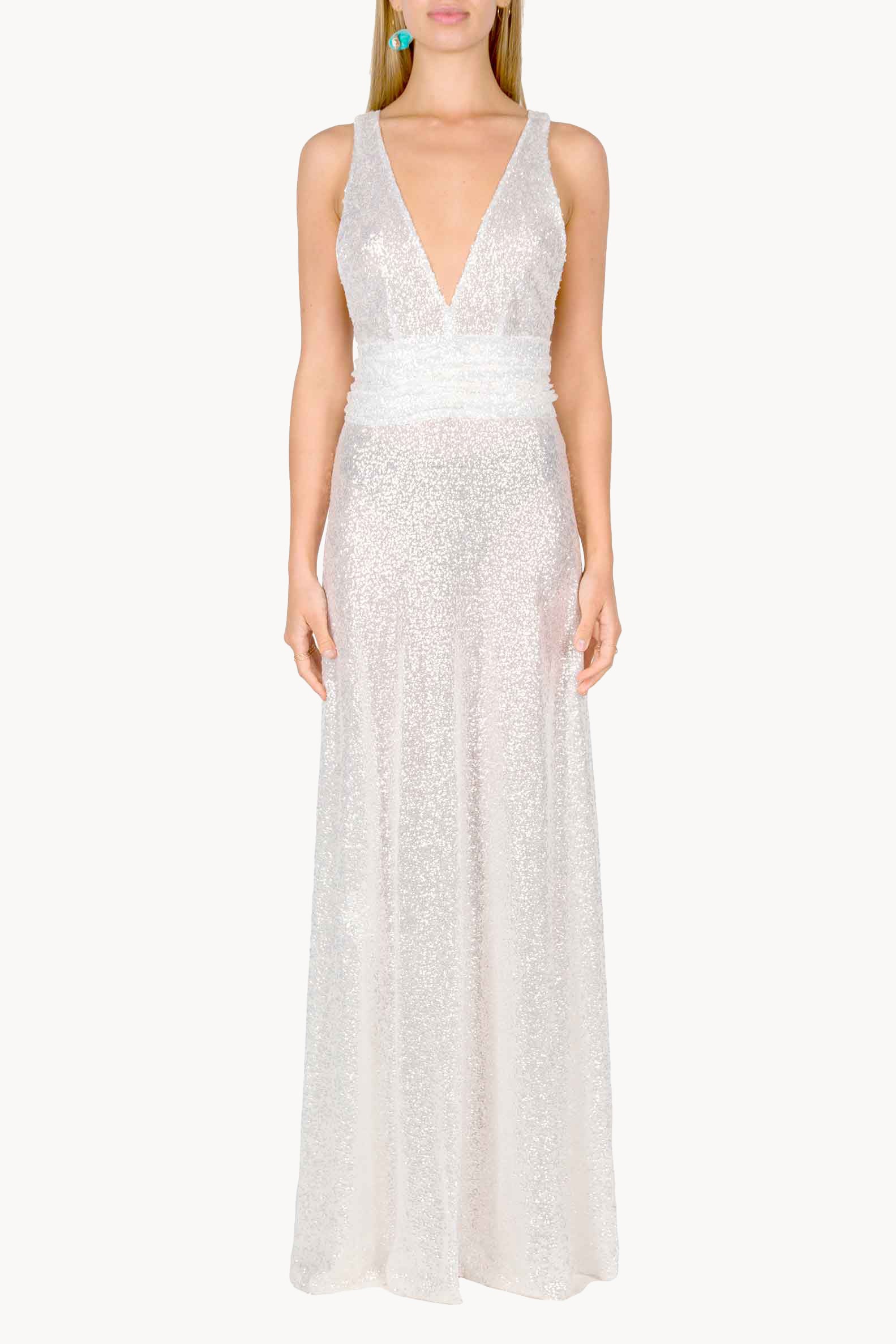 Vestito lungo con paillettes e scollo a V