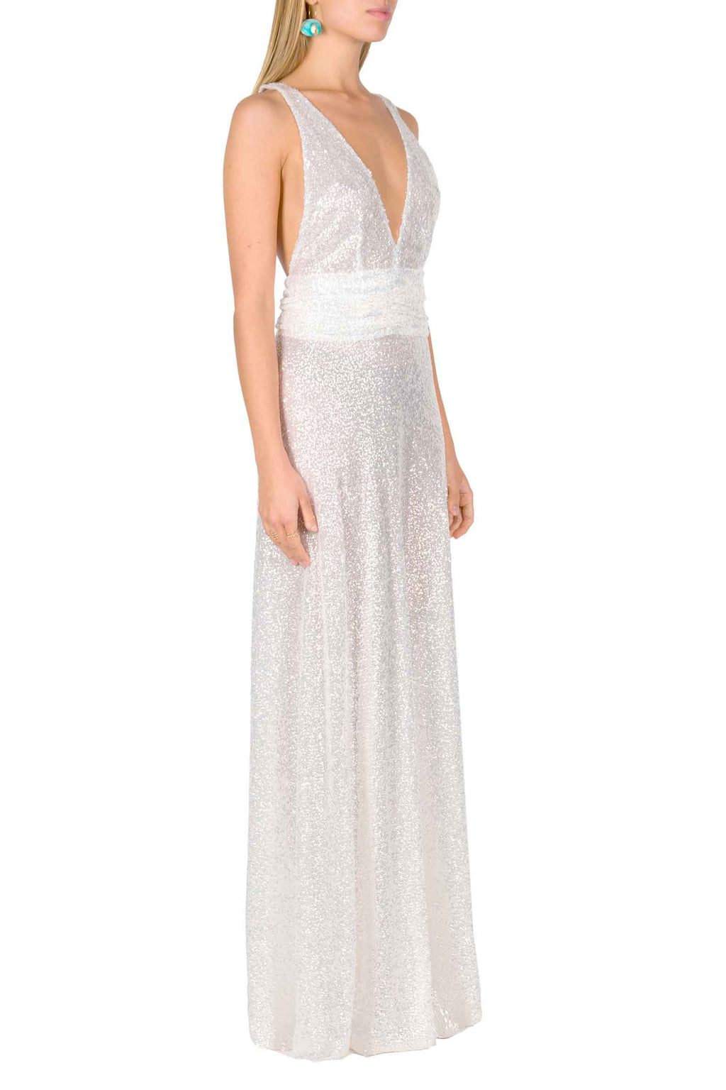 Vestito lungo con paillettes e scollo a V