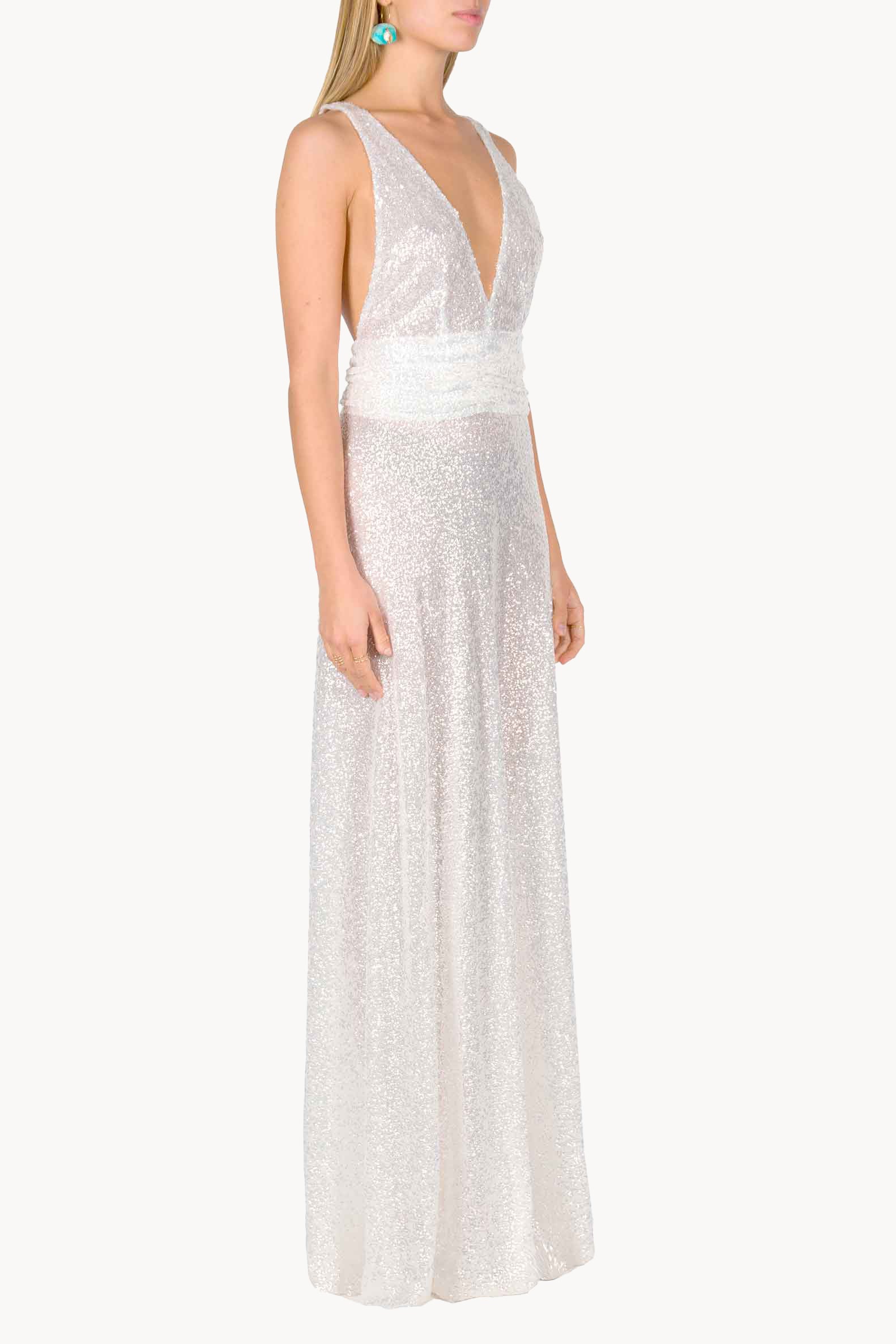 Vestito lungo con paillettes e scollo a V