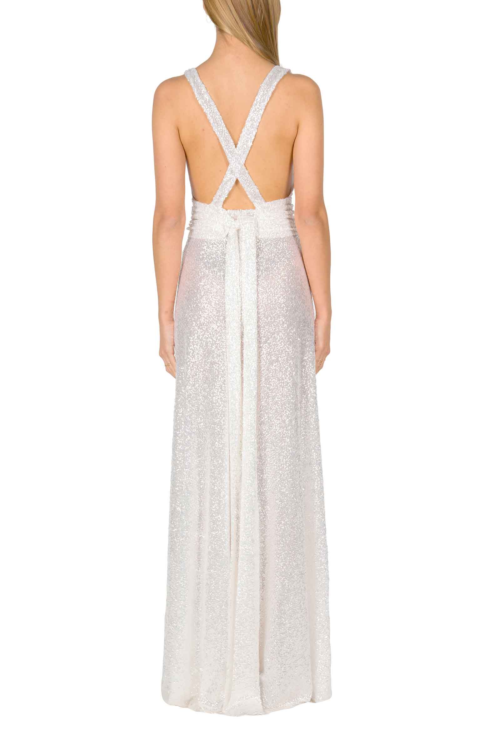 Vestito lungo con paillettes e scollo a V