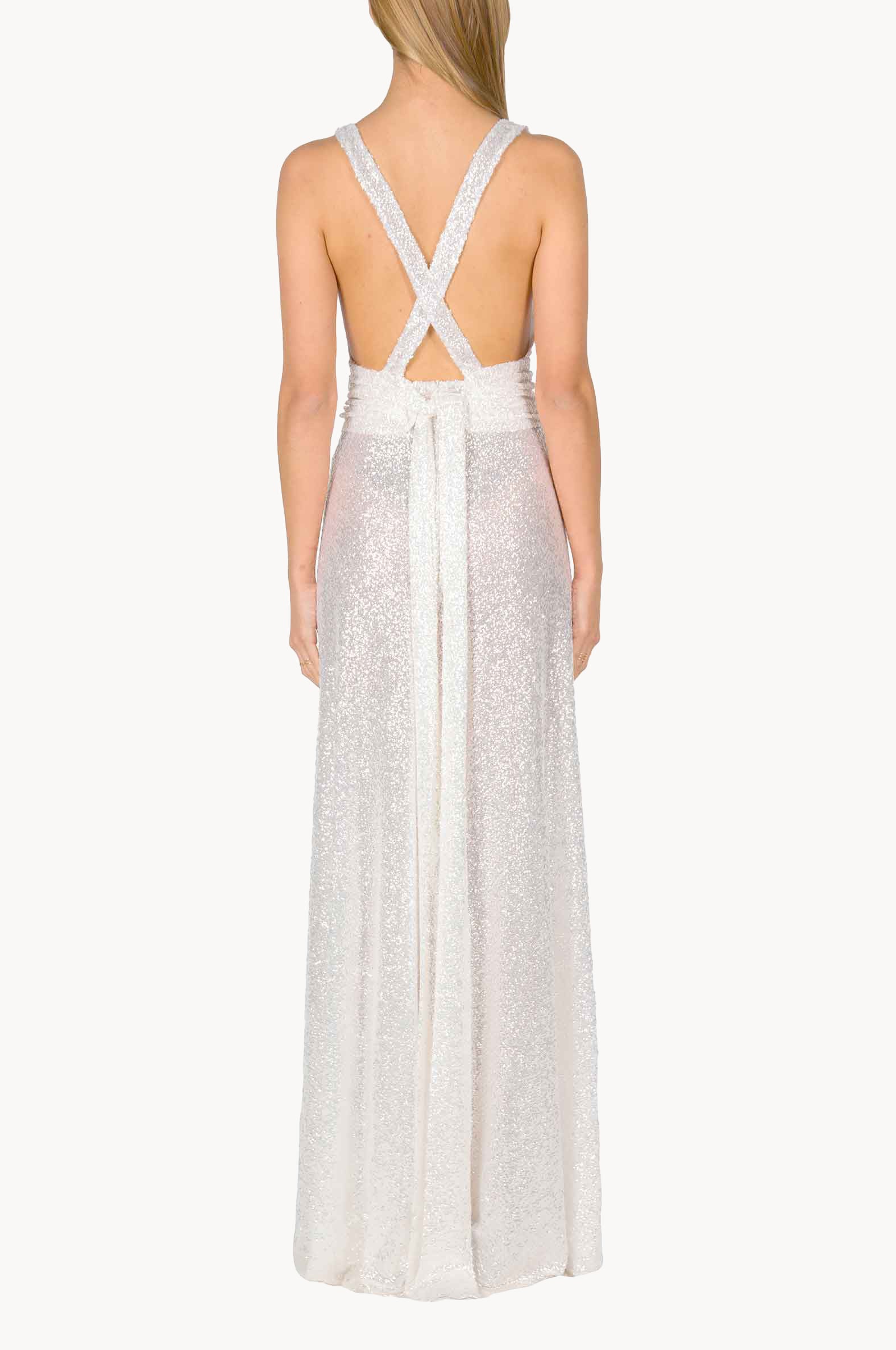 Vestito lungo con paillettes e scollo a V