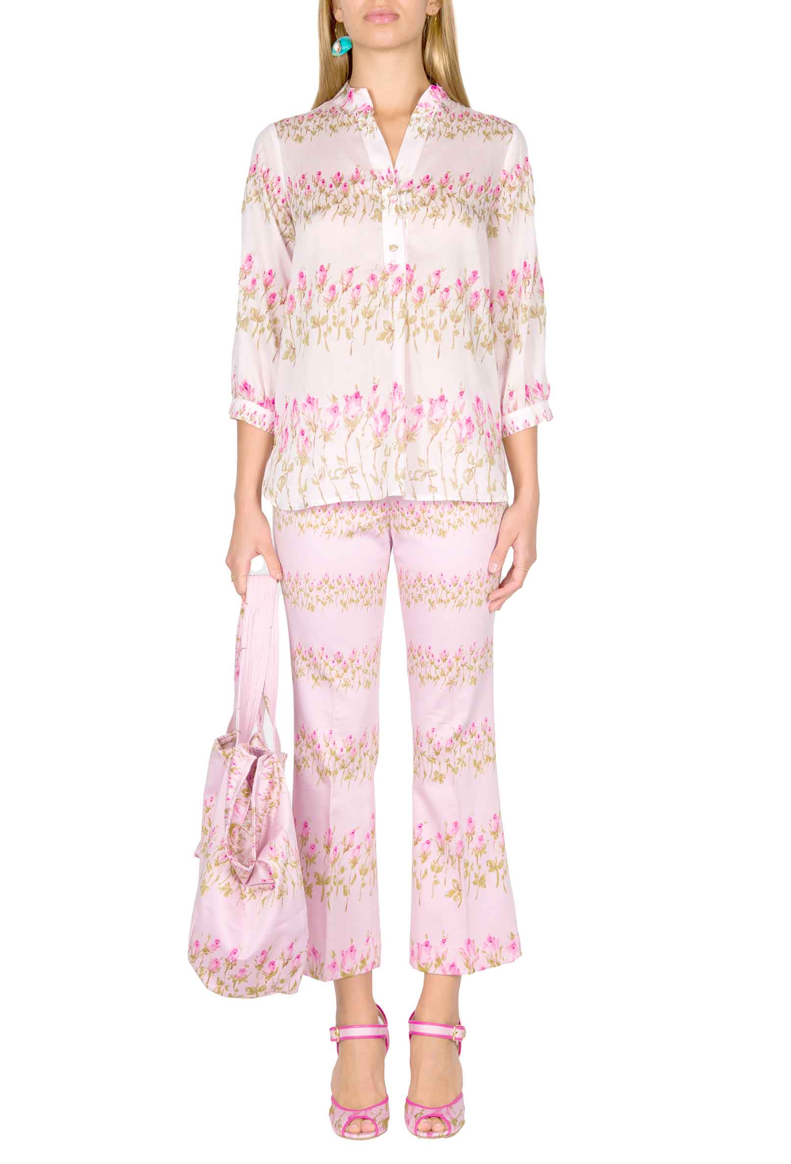 Camicia rosa a righe floreali