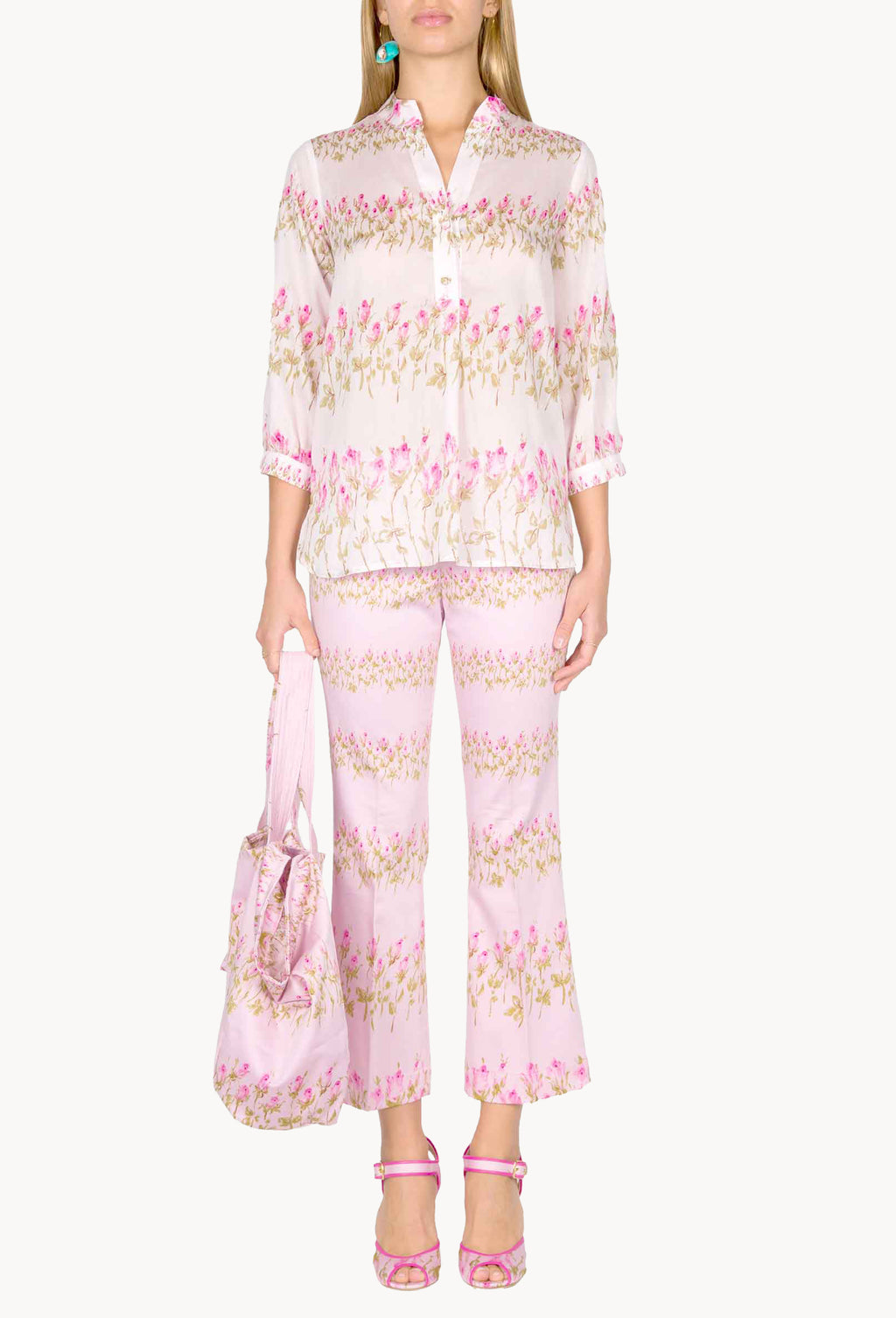 Flowery Striped Pink Shirt