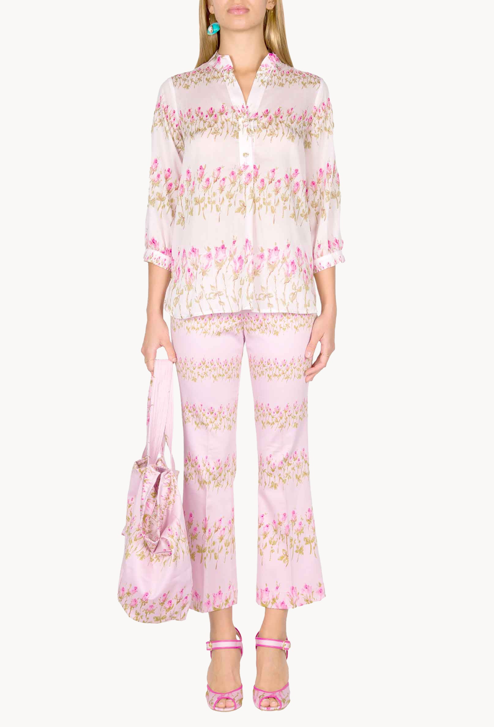 Camicia rosa a righe floreali