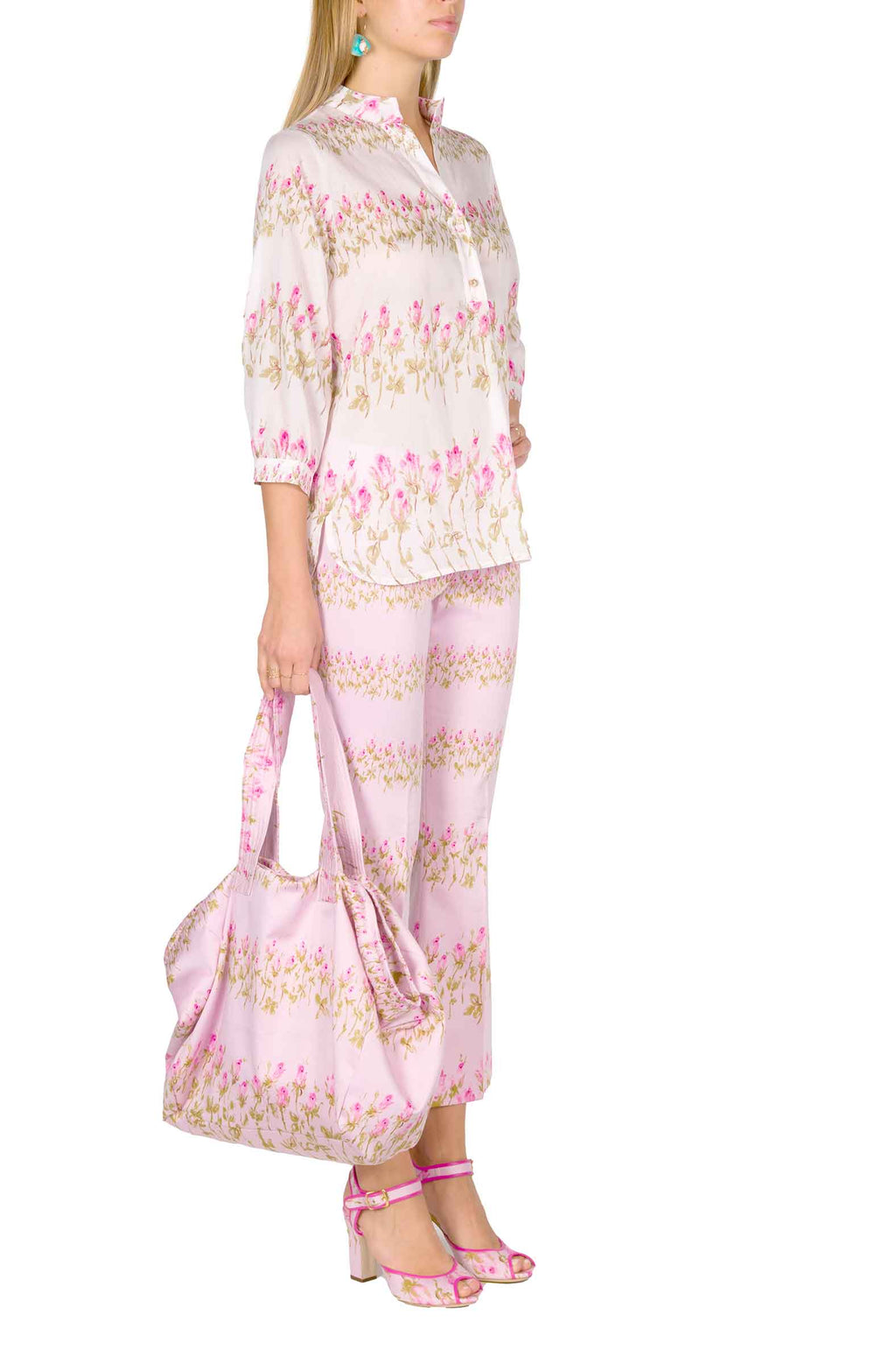 Camicia rosa a righe floreali