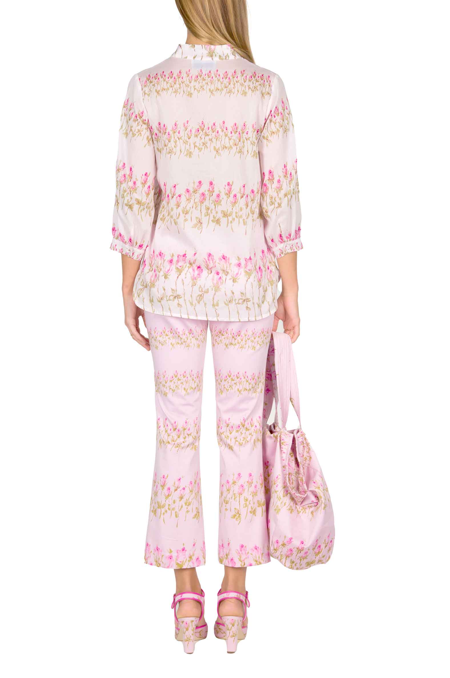Camicia rosa a righe floreali