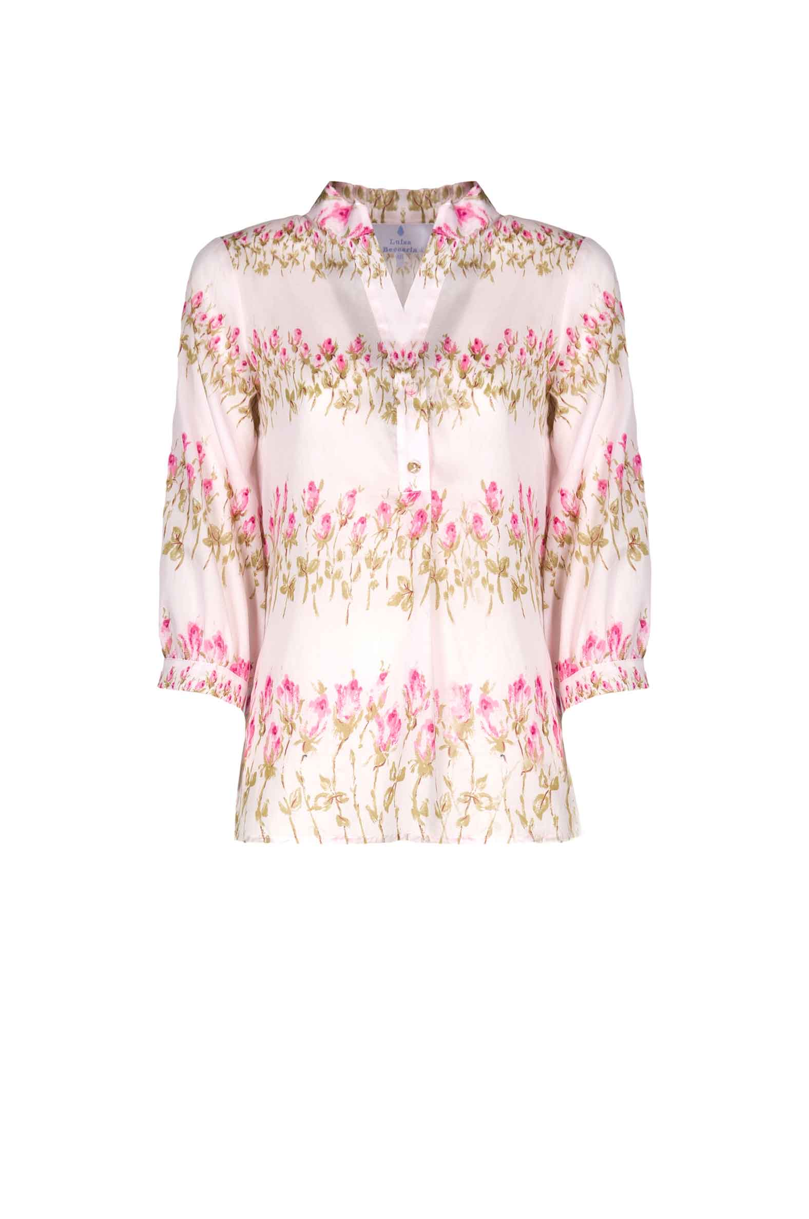 Camicia rosa a righe floreali