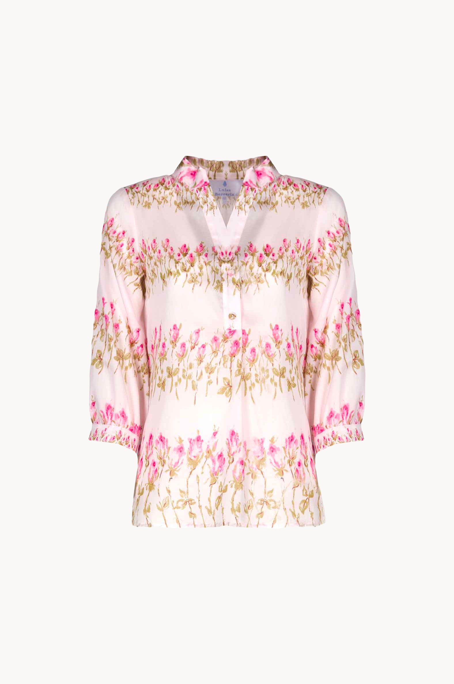 Camicia rosa a righe floreali