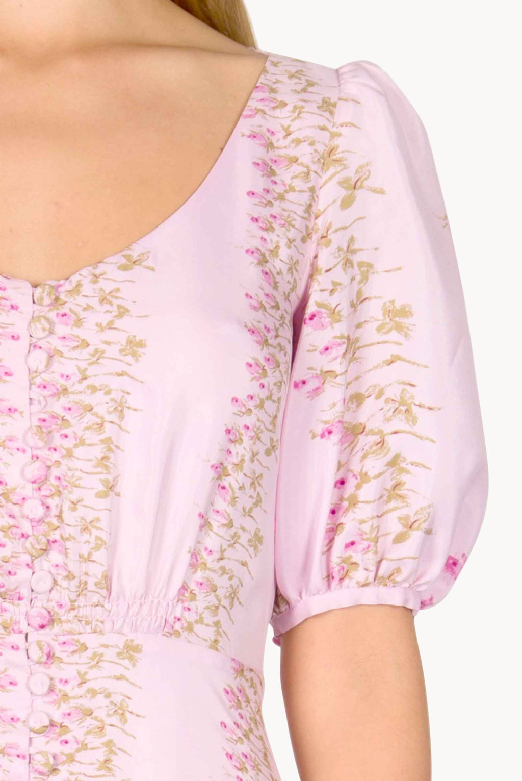 Flowery Striped Silk Bottoncino Dress