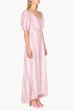 Flowery Striped Silk Bottoncino Dress