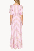 Flowery Striped Silk Bottoncino Dress