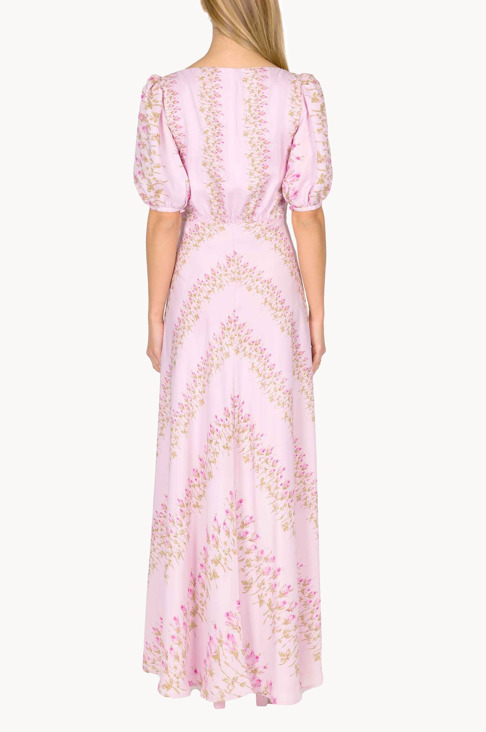 Flowery Striped Silk Bottoncino Dress