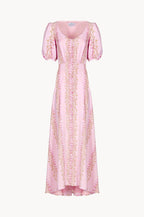Flowery Striped Silk Bottoncino Dress