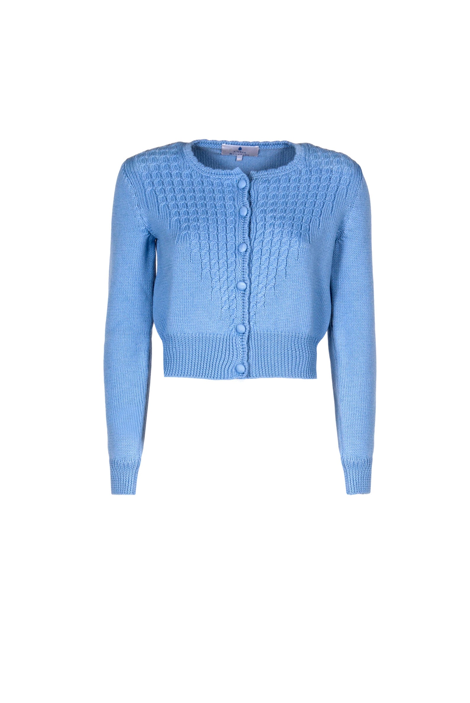 Cardigan lavorato a trecce con bottoni azzurro chiaro