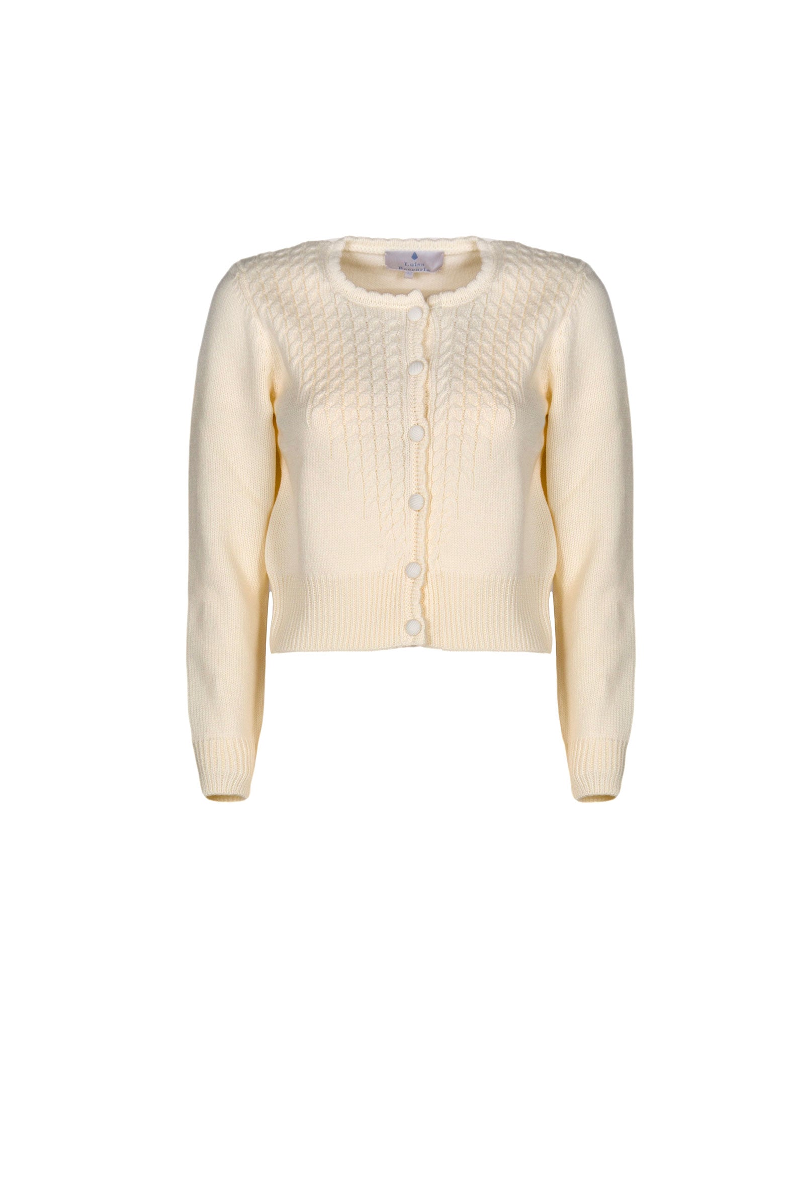 Cardigan lavorato a trecce con bottoni crema