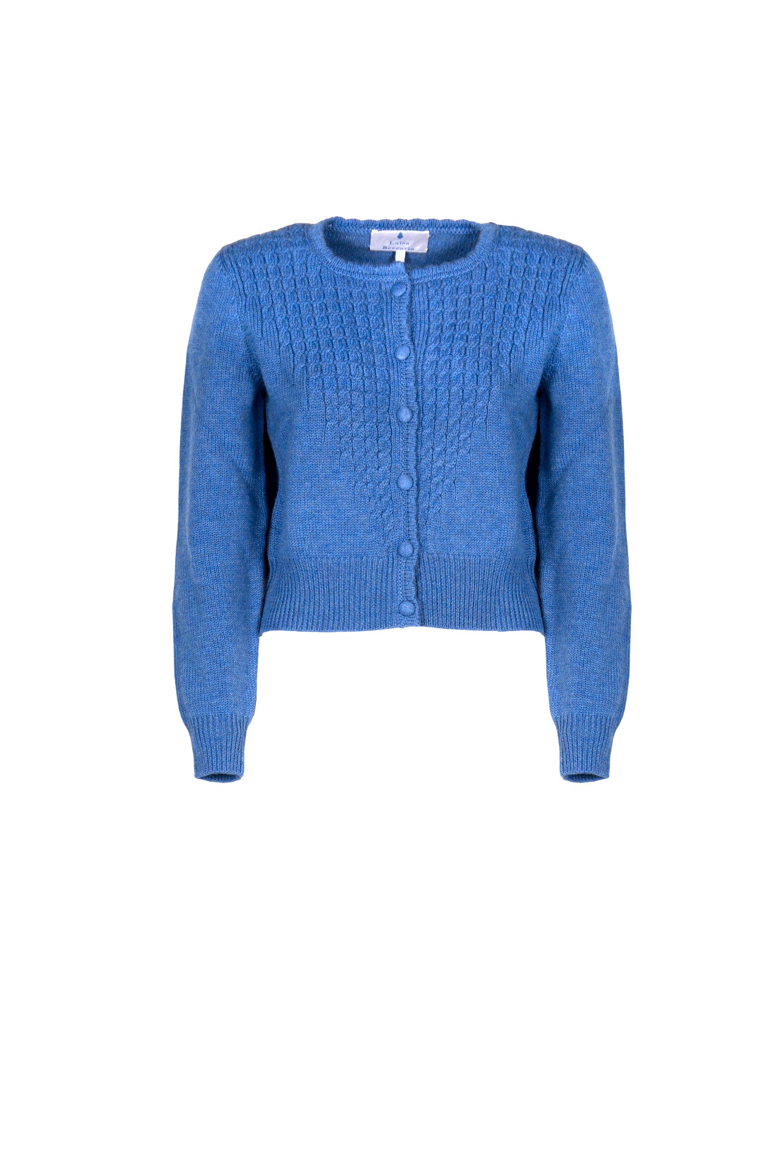Cardigan lavorato a trecce con bottoni bluette