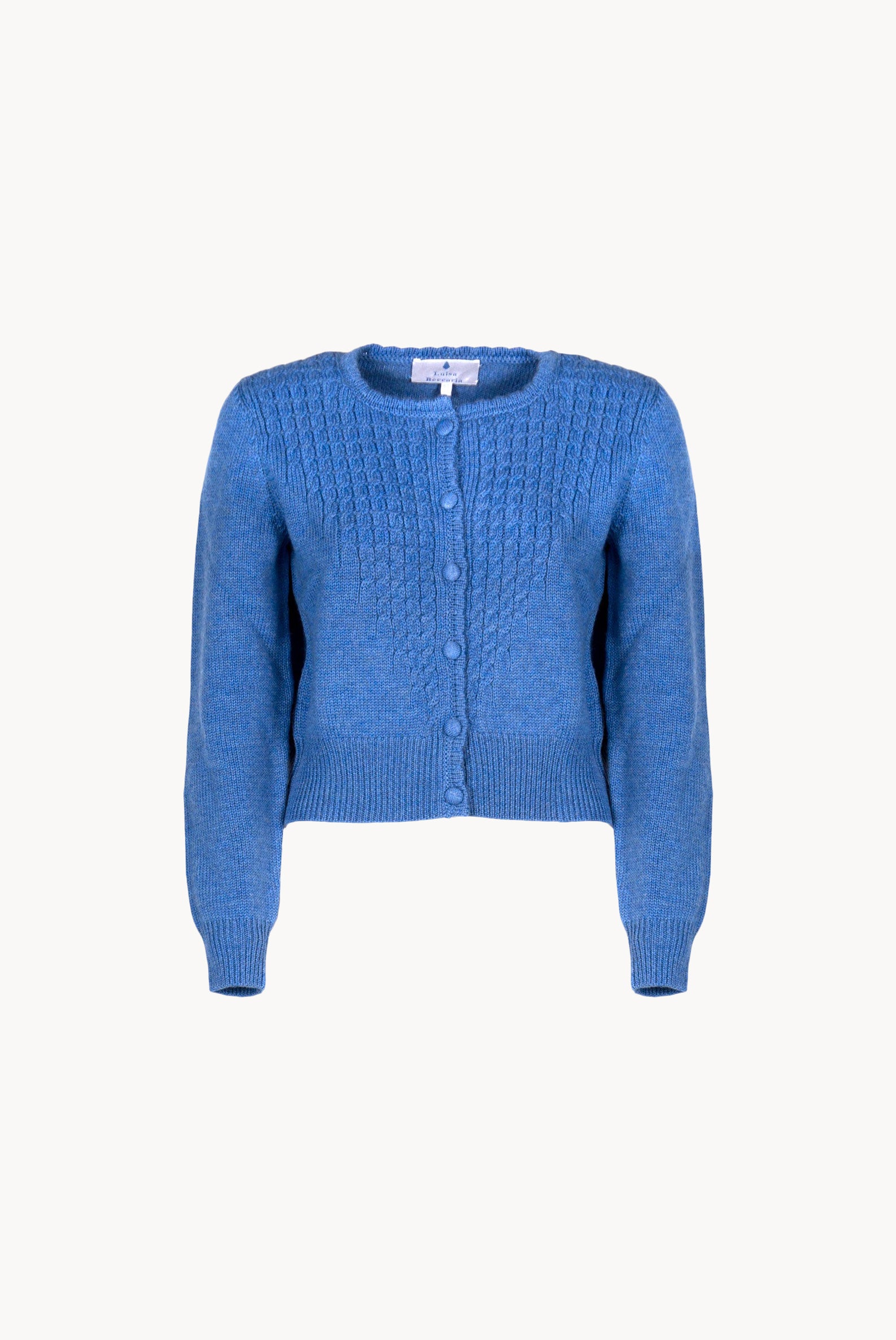 Cardigan lavorato a trecce con bottoni bluette