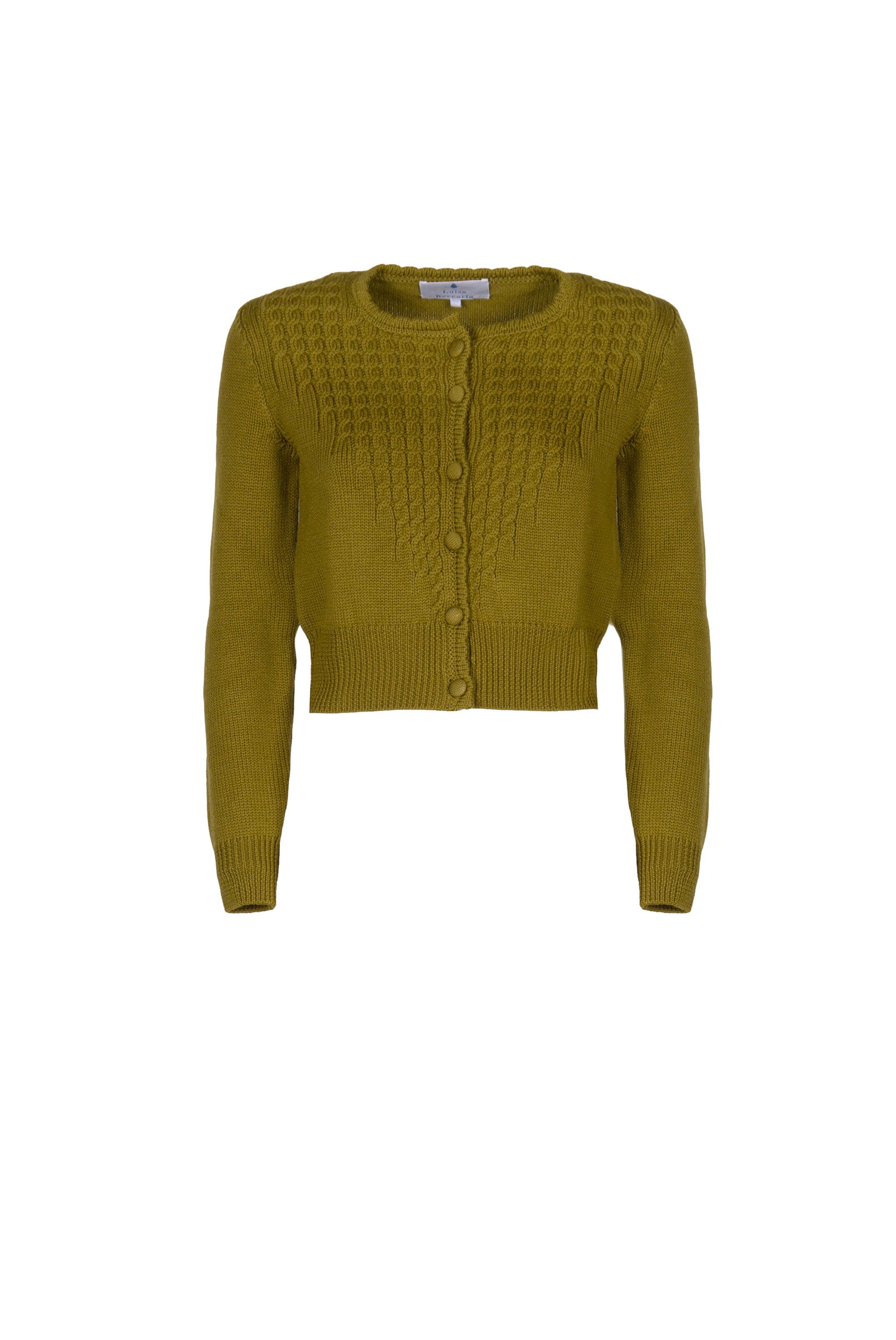 Cardigan lavorato a trecce con bottoni oliva