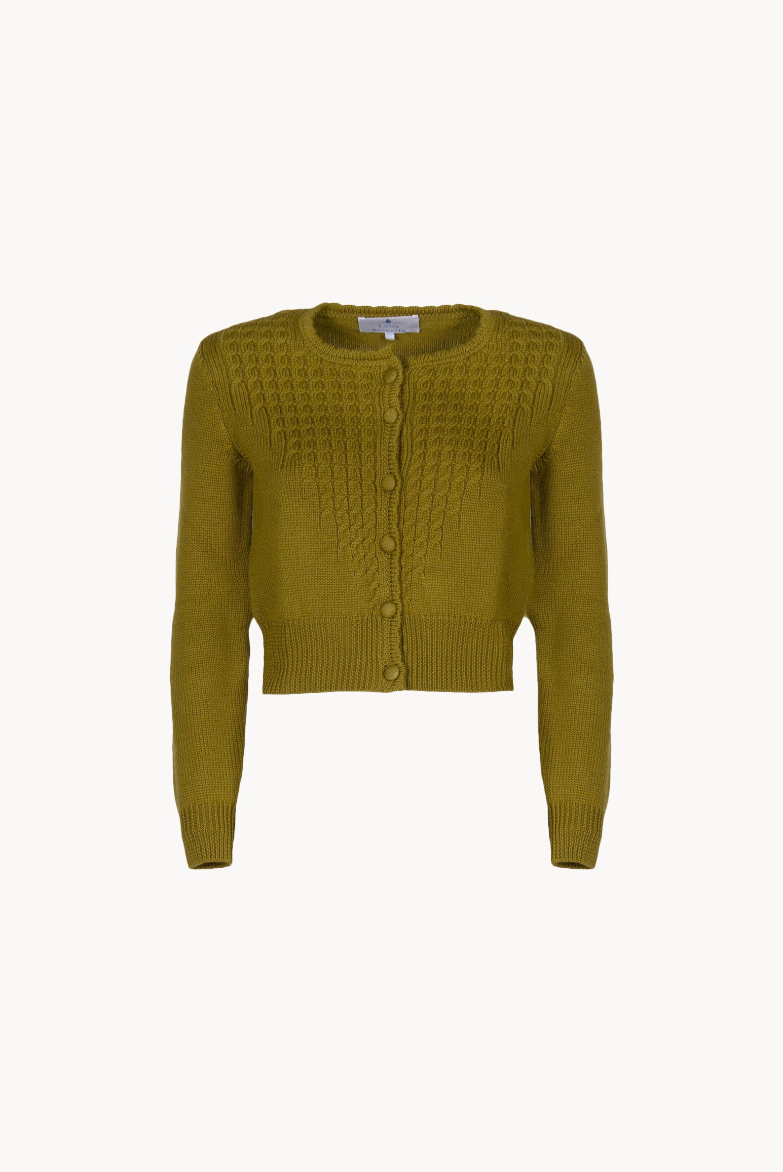 Cardigan lavorato a trecce con bottoni oliva