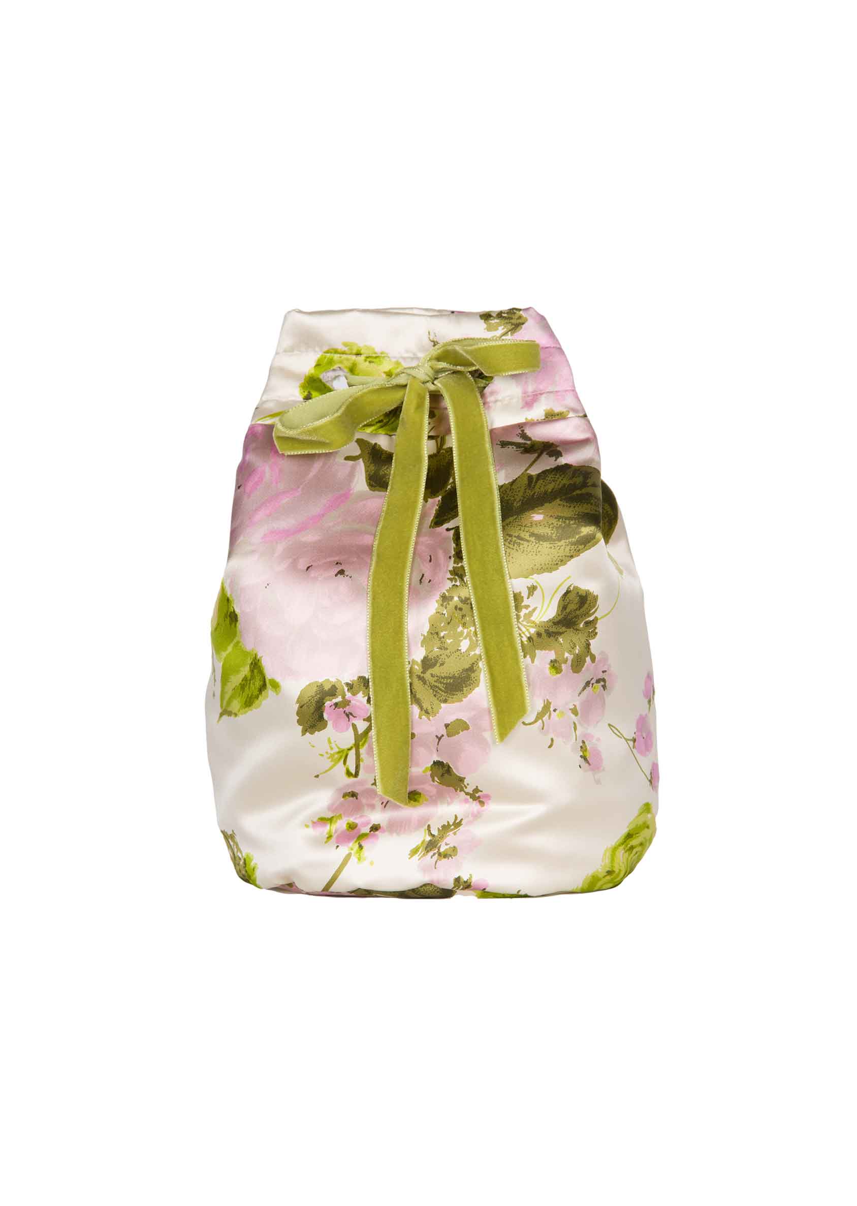 Borsa a secchiello in seta con rose in fiore