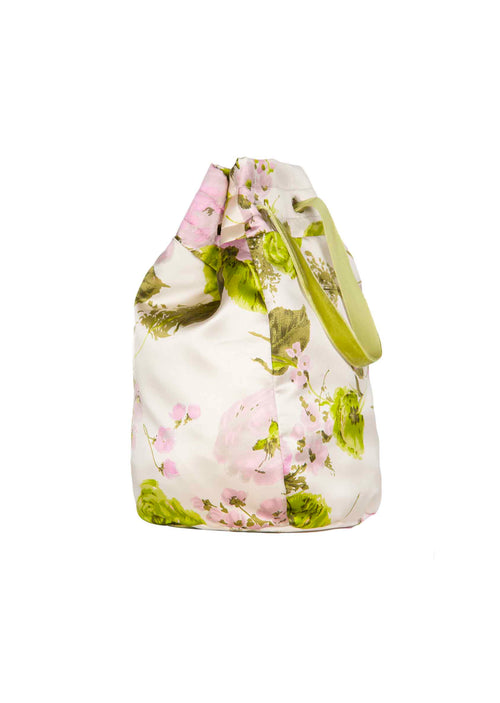 Borsa a secchiello in seta con rose in fiore