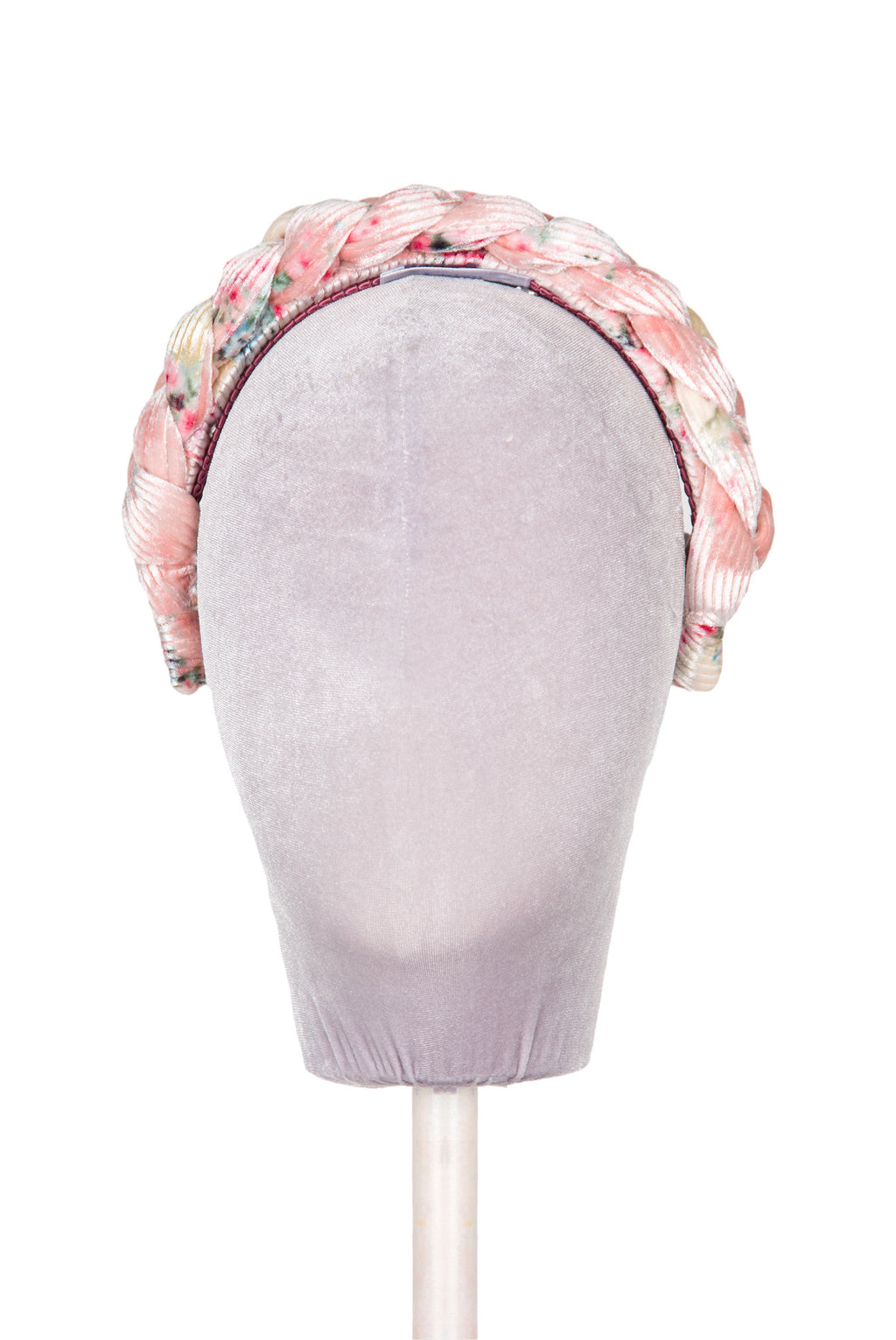 Fascia per capelli intrecciata con boccioli di rosa in velluto rosa