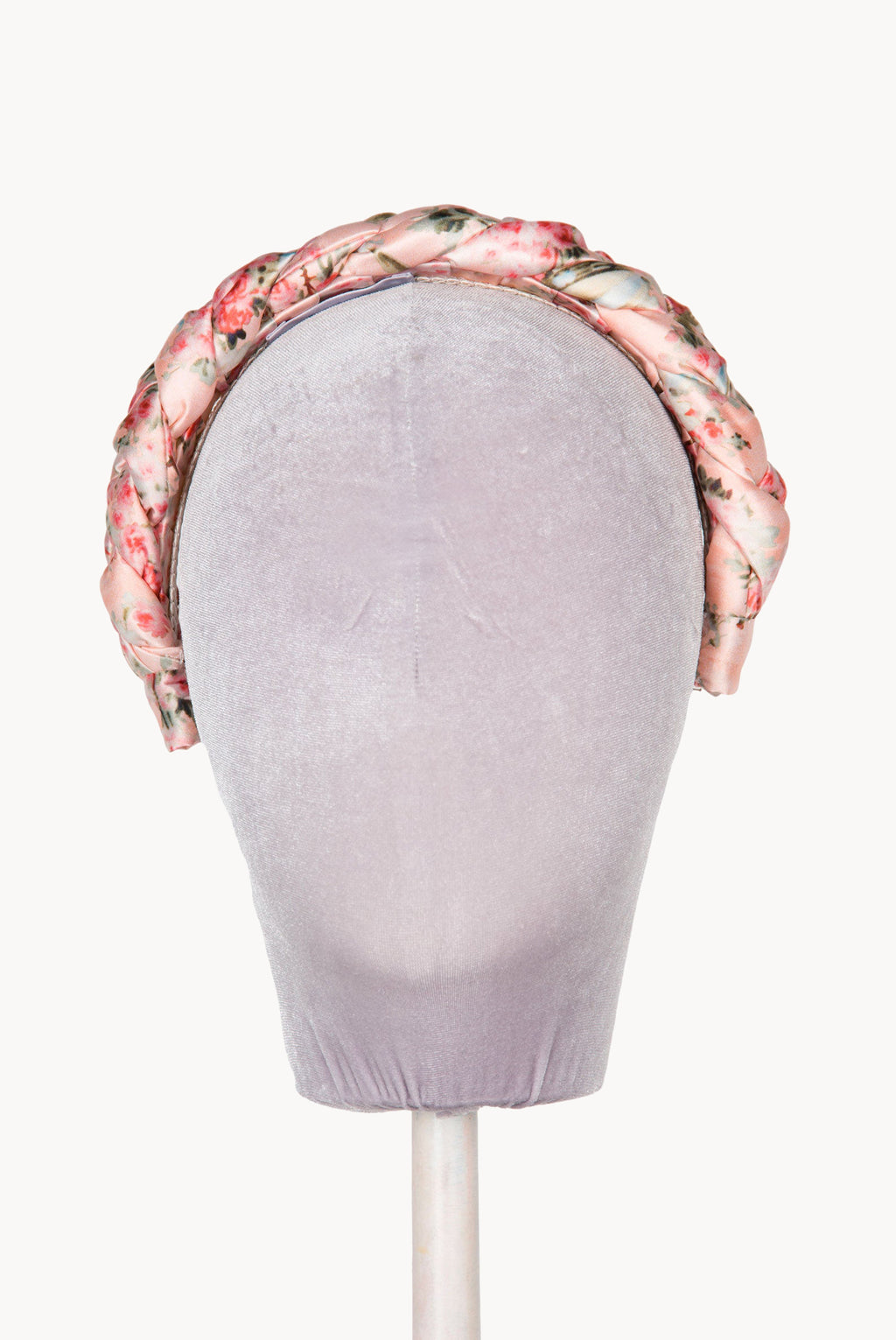 Fascia per capelli intrecciata con boccioli di rosa in raso lucido rosa