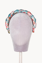 Blue Shiny Satin Roses Buds Braided Power Hairband