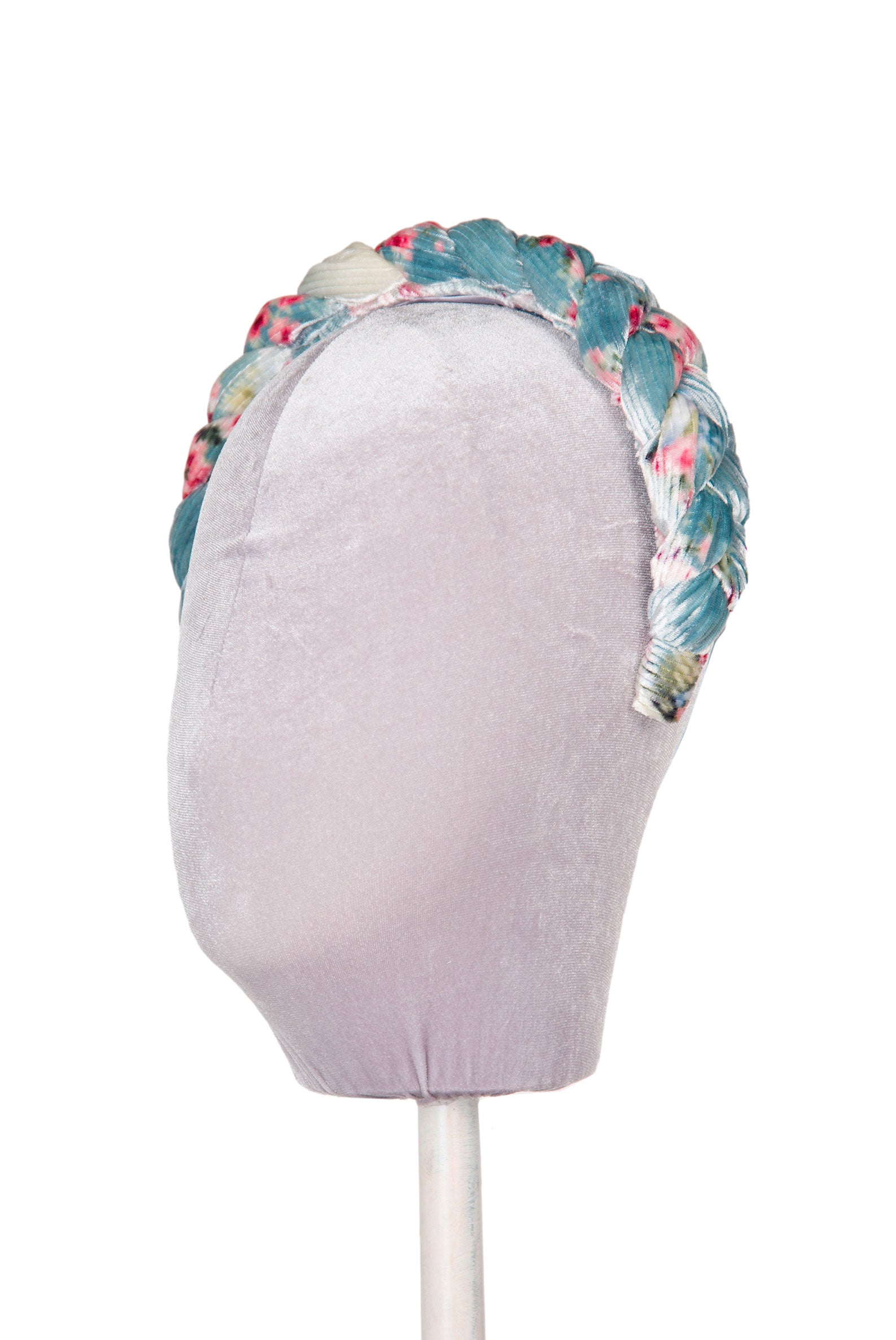 Blue Velvet Roses Buds Braided Power Hairband