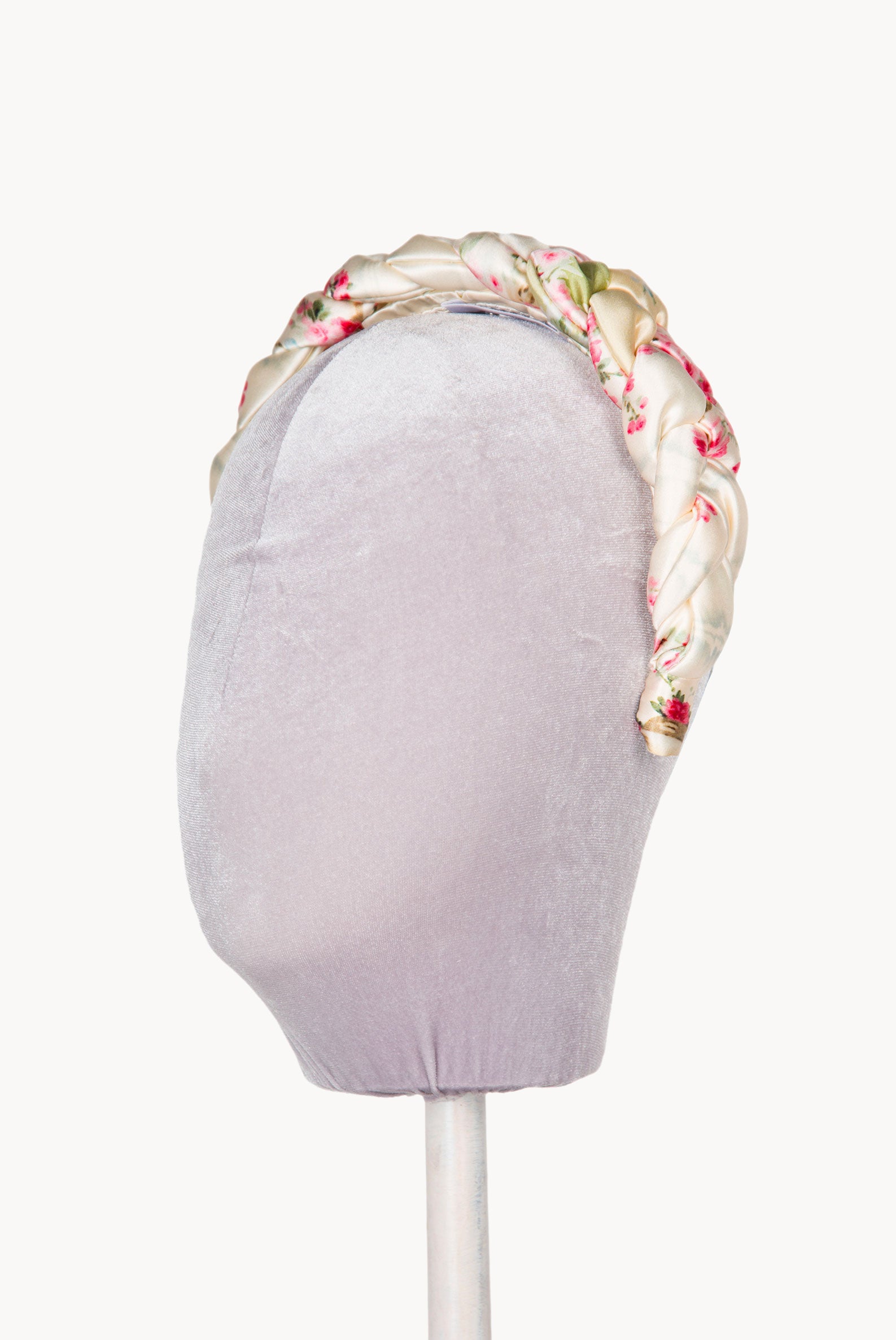 Cream Shiny Satin Roses Buds Braided Power Hairband