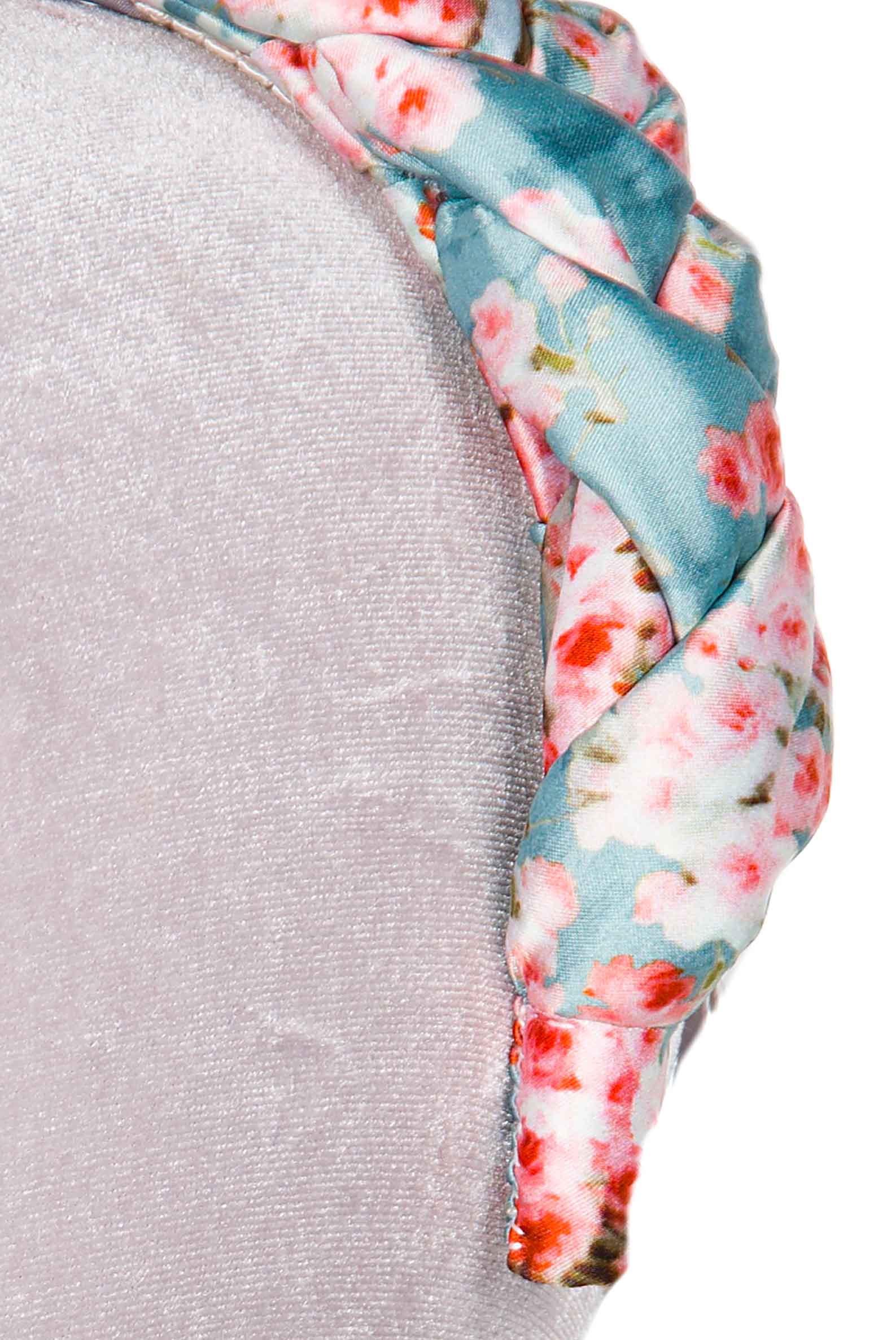 Fascia per capelli intrecciata con boccioli di rosa in raso lucido blu