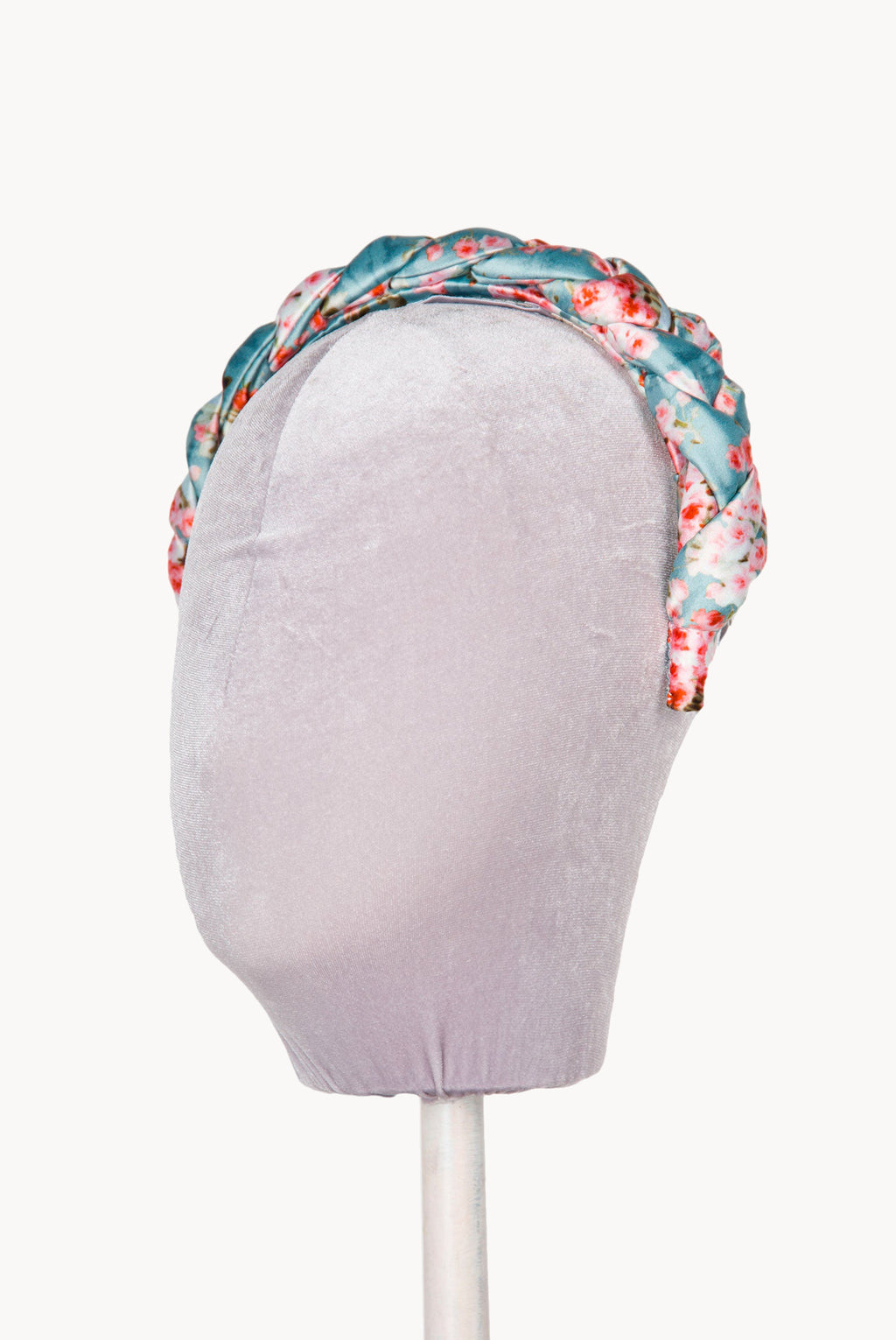 Blue Shiny Satin Roses Buds Braided Power Hairband