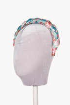 Blue Shiny Satin Roses Buds Braided Power Hairband
