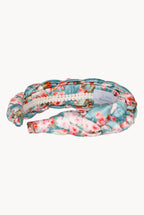 Blue Shiny Satin Roses Buds Braided Power Hairband