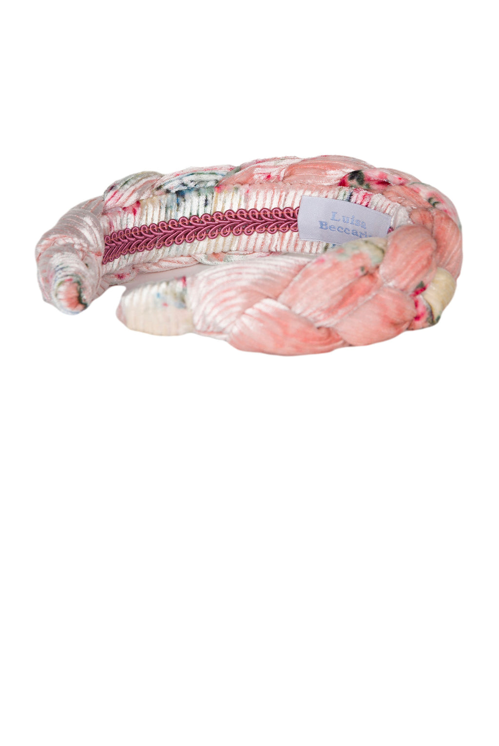 Fascia per capelli intrecciata con boccioli di rosa in velluto rosa