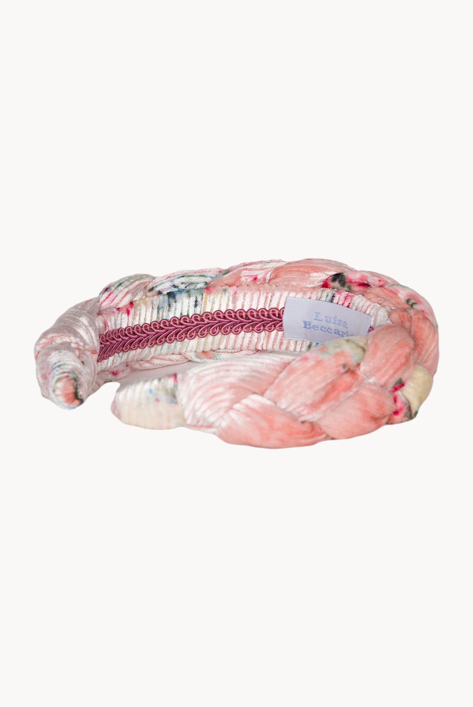 Fascia per capelli intrecciata con boccioli di rosa in velluto rosa