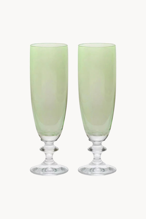 Set verde di due flute da vino Rosy