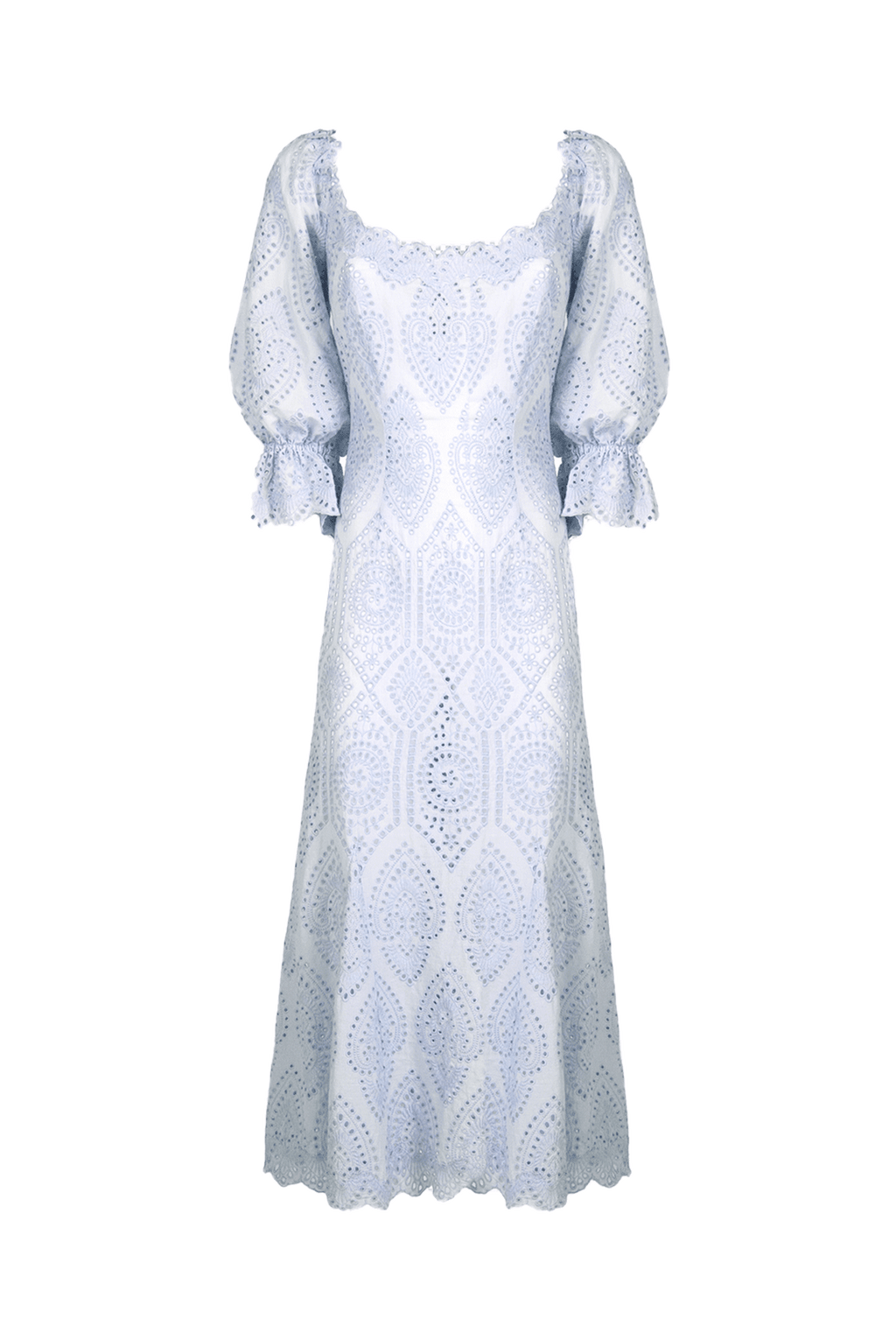 Bell Sleeves Broderie-Cotton Liliac Eyelet Dress