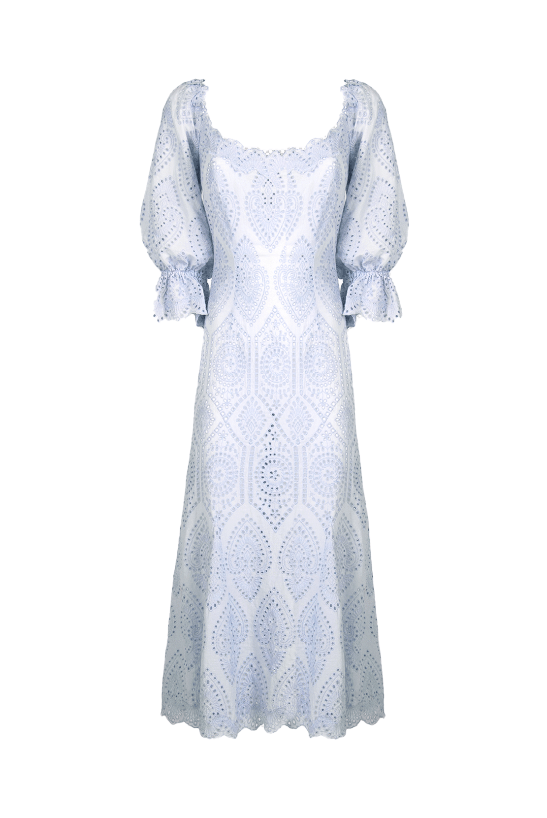 Bell Sleeves Broderie-Cotton Liliac Eyelet Dress