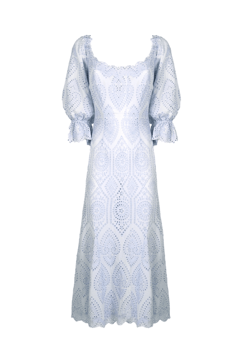 Bell Sleeves Broderie-Cotton Liliac Eyelet Dress