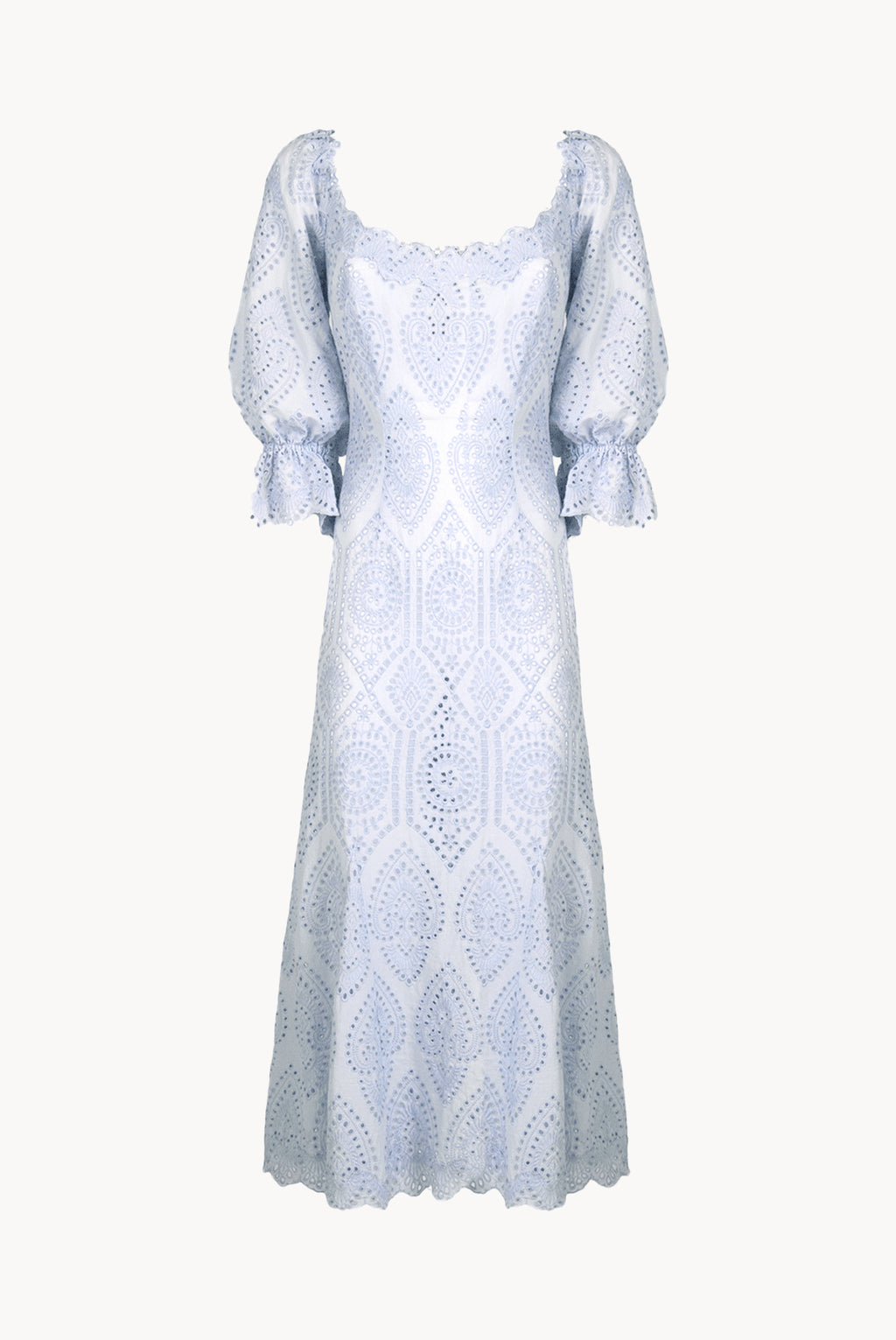 Bell Sleeves Broderie-Cotton Liliac Eyelet Dress