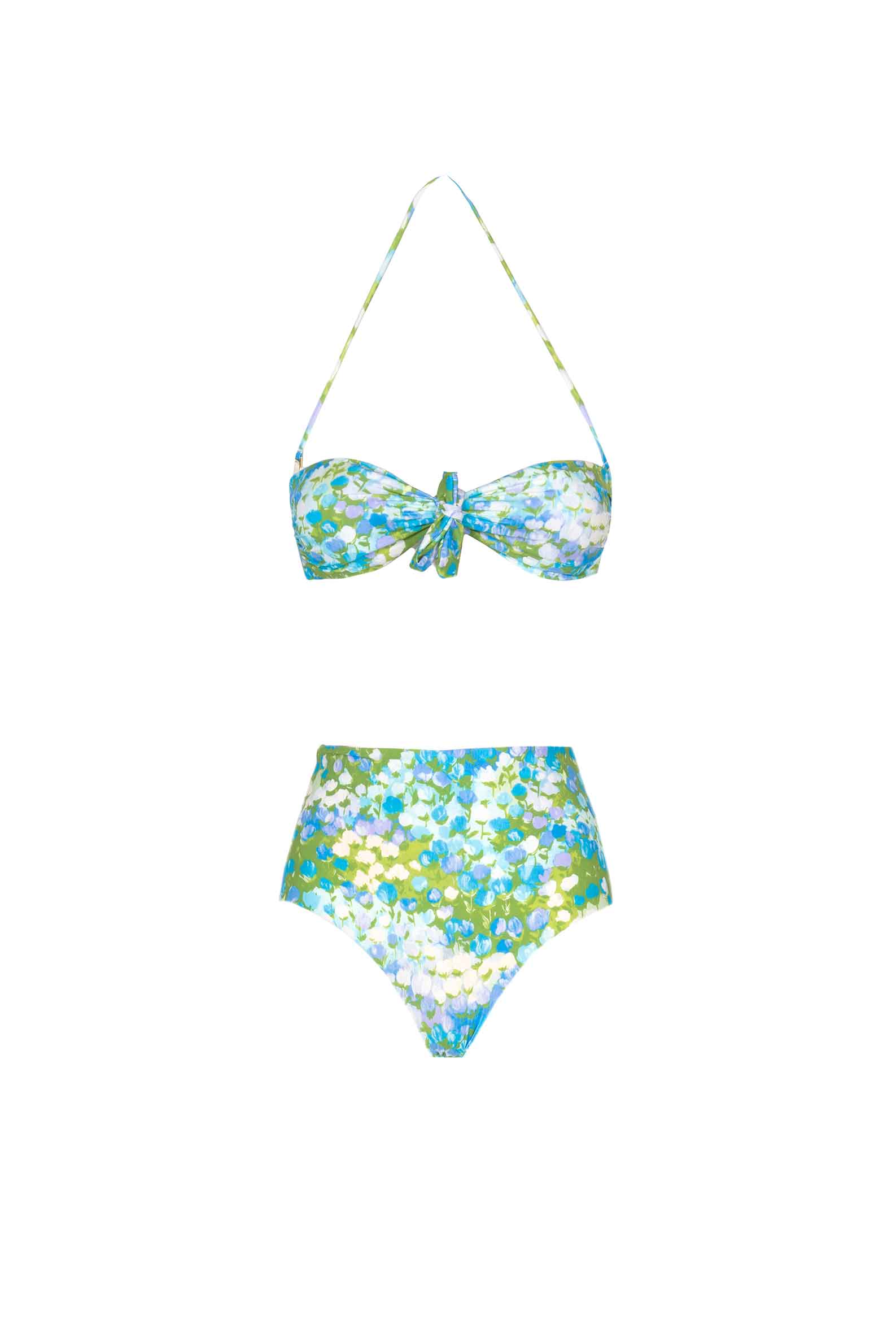 Bikini slip a vita alta e fascia turchese Monet
