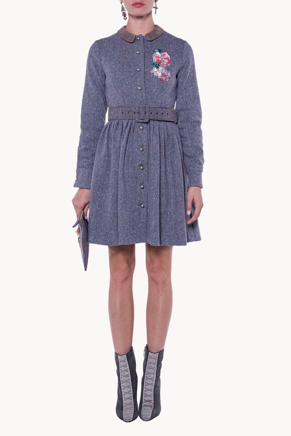 Long Sleeves Tweed Dress With Embroidery